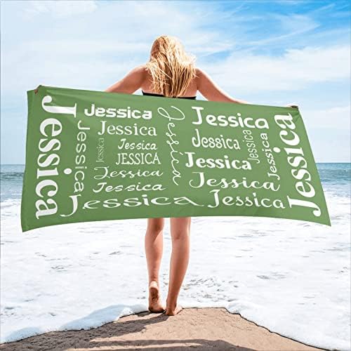 Personalized Green Beach Towel with Name
