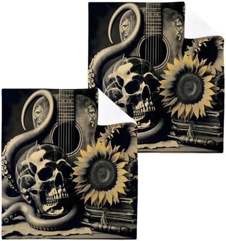 Vintage Skull Sunflower Guitar Washcloths
