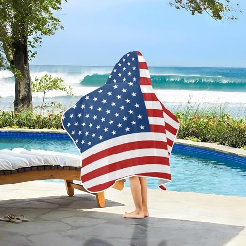 American USA Flag Hooded Beach Towel for Kids