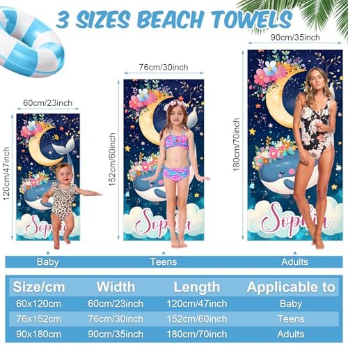 NIBESSER Personalized Name Beach Towels for Kids Durable Lightweight