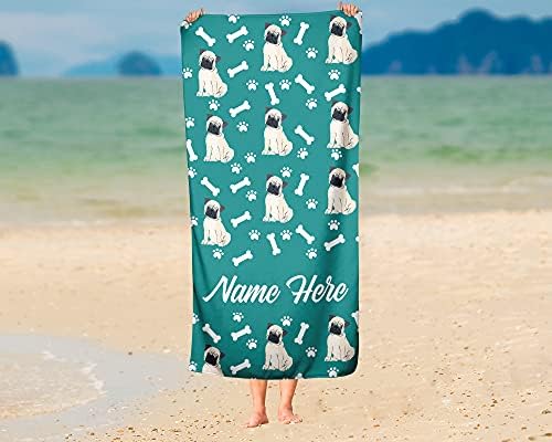 Extra Large Personalized Pet Pug Towel for Kids and Adults 1