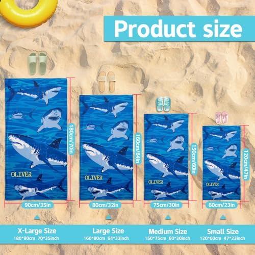 Personalized Beach Towels for Kids with Name Monogram Ultra Soft Absorbent
