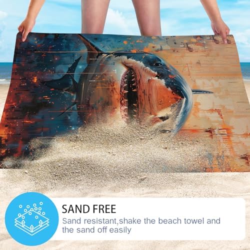 WZOMT Kids Shark Beach Towel Microfiber Lightweight Quick Dry