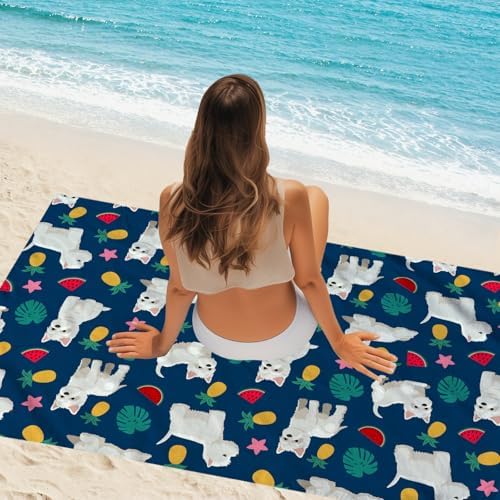 WZOMT Cute Dog Beach Towel White - Perfect for Summer Essential