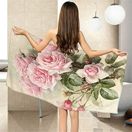 Moslion Large Pink Rose Floral Bath Towels