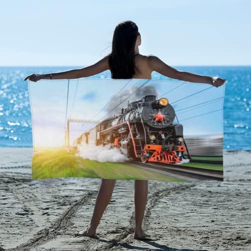 Steam Train Pattern Microfiber Beach Towel for Kids and Toddlers