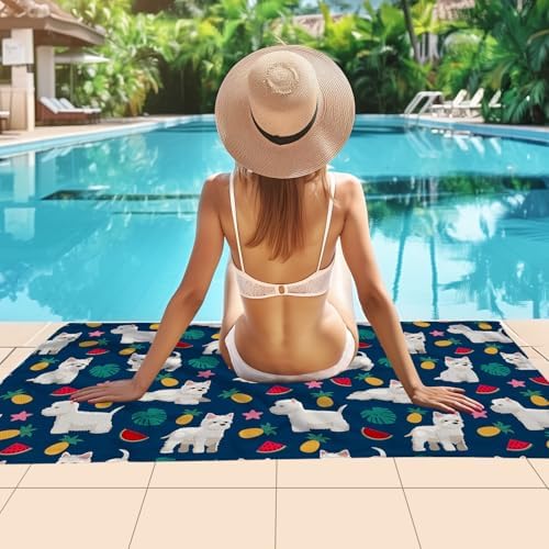 WZOMT Cute Dog Beach Towel White - Perfect for Summer Essential