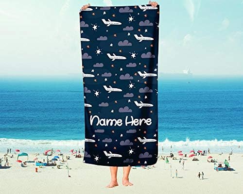 Extra Large Personalized Airplane Towel for Kids - Dark Blue