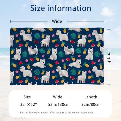 WZOMT Cute Dog Beach Towel White - Perfect for Summer Essential