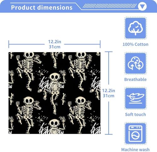 PaChyLuu Halloween Skeleton Washcloths - Fun Durable 12x12 Cleaners for BathGymTravel