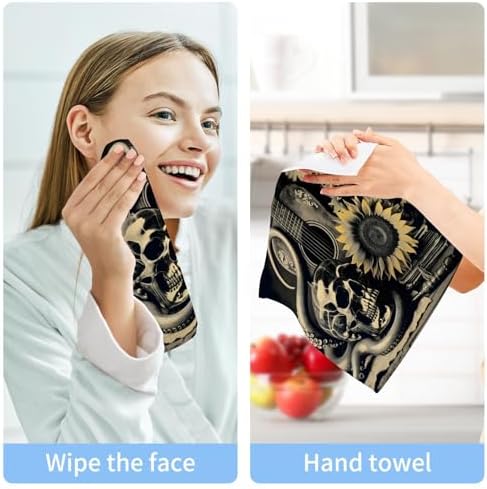 Vintage Skull Sunflower Guitar Washcloths