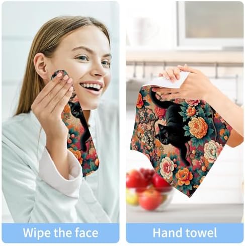 Black Cat Flower Tattoo Washcloth