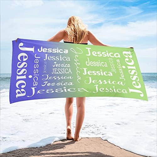 XOZOTY Blue Green Personalized Beach Towel
