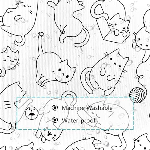 Cute Cat Shower Curtain for Kids 72x72 in Black White