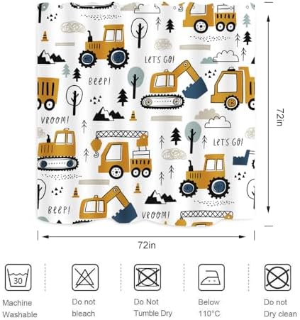ZXMBF Kids bathtub shower curtain Cartoon Excavator 72x72 inches