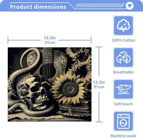 Vintage Skull Sunflower Guitar Washcloths