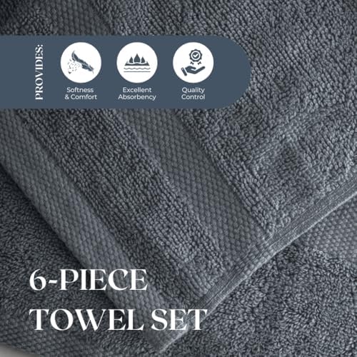 Lux Thread Egyptian Cotton Towel Set 6 Piece Dark Gray