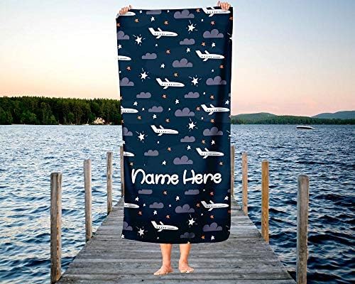 Extra Large Personalized Airplane Towel for Kids - Dark Blue