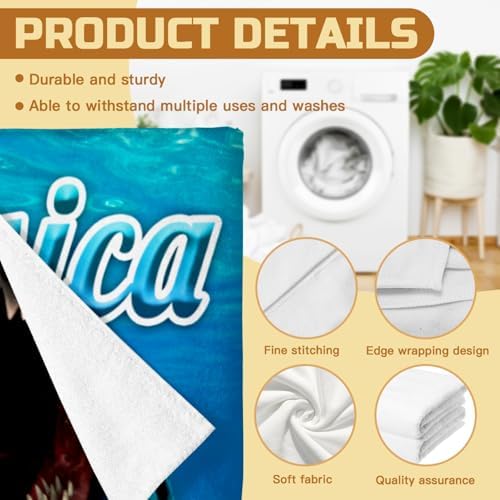 Custom Name Beach Towel with Big Shark Design