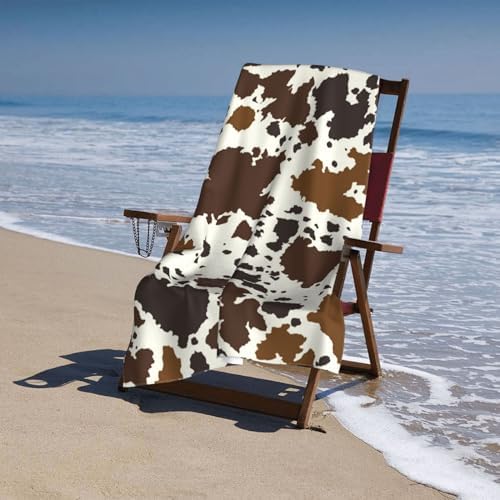 VOOHDDY Cow Print Brown Microfiber Beach Towel