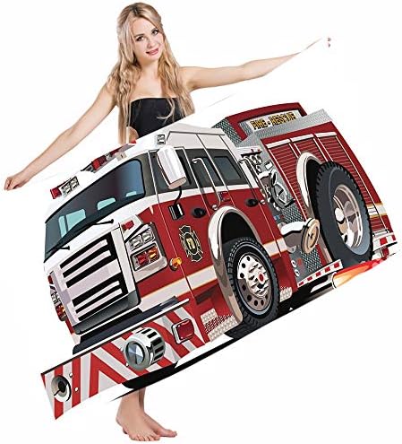 Mugod Fire Truck Design Beach Towels - 64x32 inches quick-dry machine washable