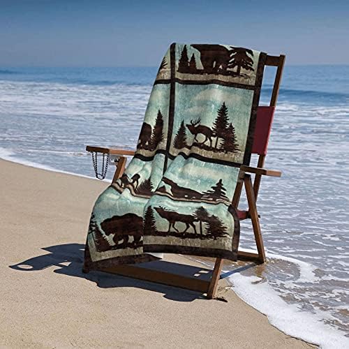Rustic Elk Bear Silhouette Beach Towel Moderate Thickness