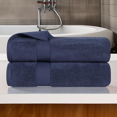 Superior Zero Twist 100 Cotton Bath Towel Set of 2 Midnight Blue