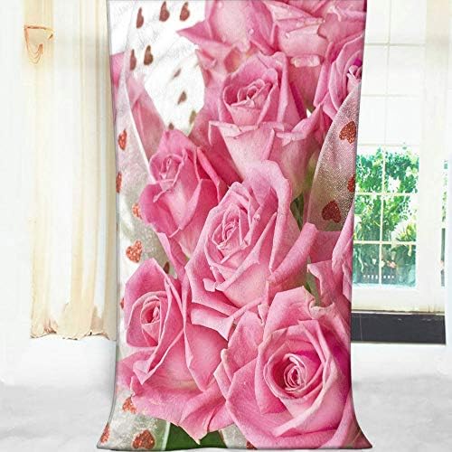 Comfy Bath Towels Pink Rose Love Heart Pattern