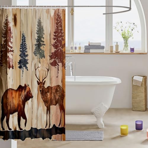 Feelyou Deer Bear Elk Bath Curtain Set 72x72