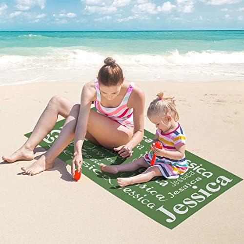 Personalized Green Beach Towel with Name