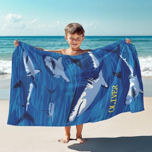 Personalized Beach Towels for Kids with Name Monogram Ultra Soft Absorbent