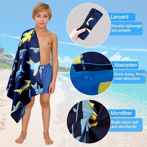 MelonBoat Shark Beach Towel Bright Lightweight Ideal for Travel Swimming