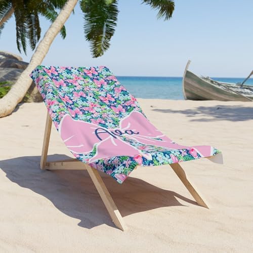 Personalized Bow Floral Beach Towel
