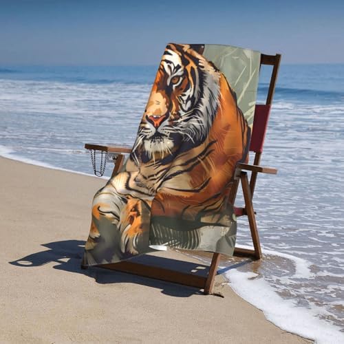 Majestic Tiger Beach Towel - 32x52in Microfiber Quick Dry