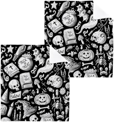 Halloween Doodles Washcloth Set Soft Reusable Critter-Printed Face Hand Towels