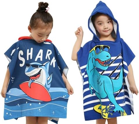 Kids Hooded Poncho Towel with Shark Design
