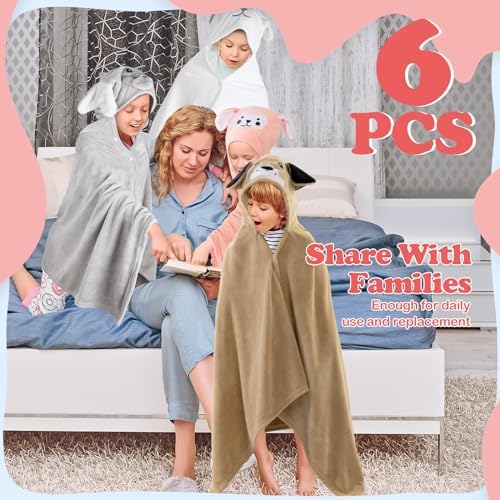 6 Pcs Hooded Bathtowels for Kids Ages 3-10