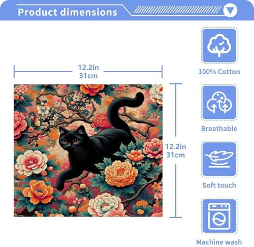 Black Cat Flower Tattoo Washcloth
