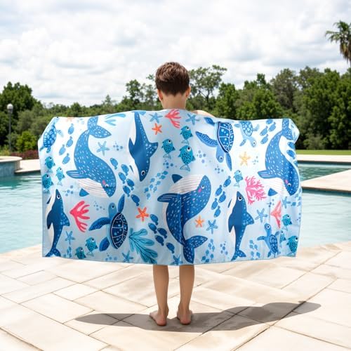 MelonBoat Large Microfiber Beach Towel with Marine Life Design