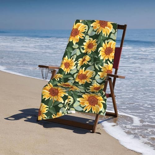 Lush 52x32 beach towel with sunflowers