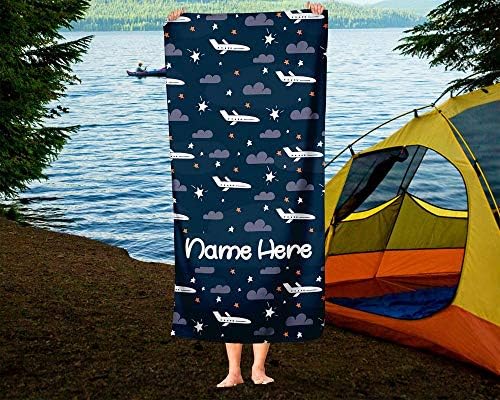 Extra Large Personalized Airplane Towel for Kids - Dark Blue