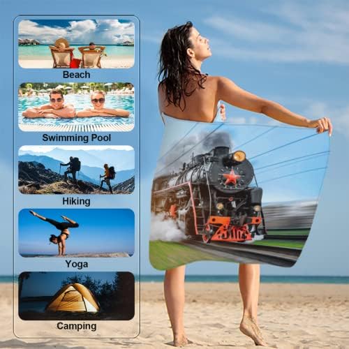 Steam Train Pattern Microfiber Beach Towel for Kids and Toddlers