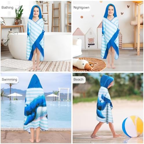 Queenshin Blue Striped Whale Fast-Dry Microfiber Batting Robe