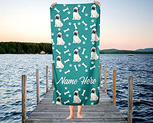 Extra Large Personalized Pet Pug Towel for Kids and Adults 1