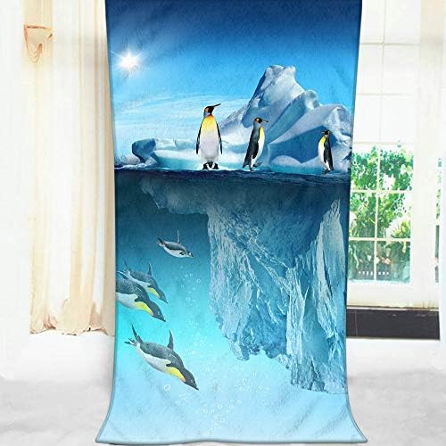 Moslion 3D Penguin Inverted Universe Blue Microfiber Bath Towels