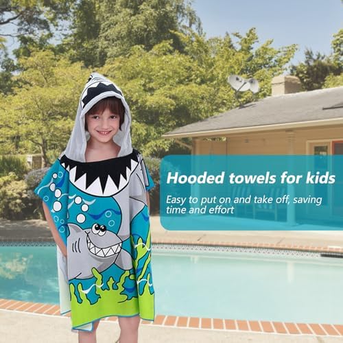Kids Poncho Towel with Shark Pattern 24x47 Inch
