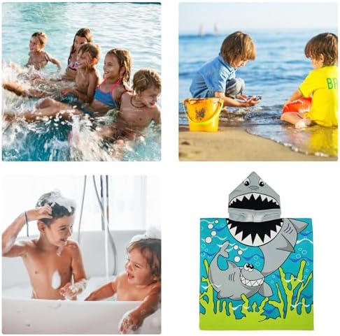 JZLEJC Kids Shark Pattern Hooded Bath Towel