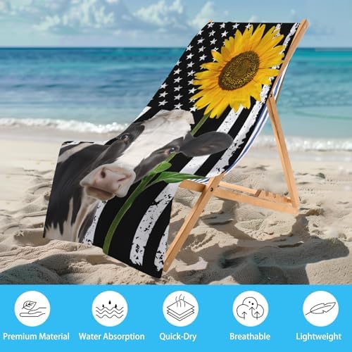 American Flag Cow Sunflower Beach Towel
