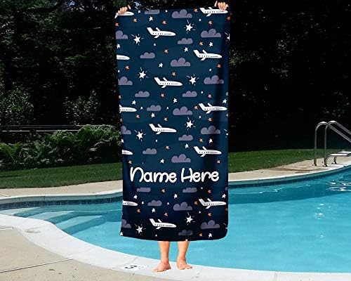 Extra Large Personalized Airplane Towel for Kids - Dark Blue
