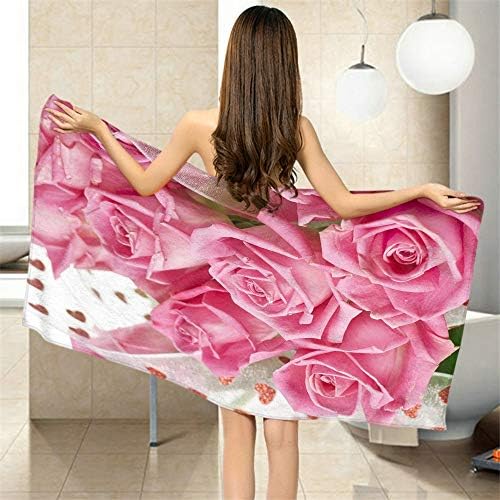 Comfy Bath Towels Pink Rose Love Heart Pattern